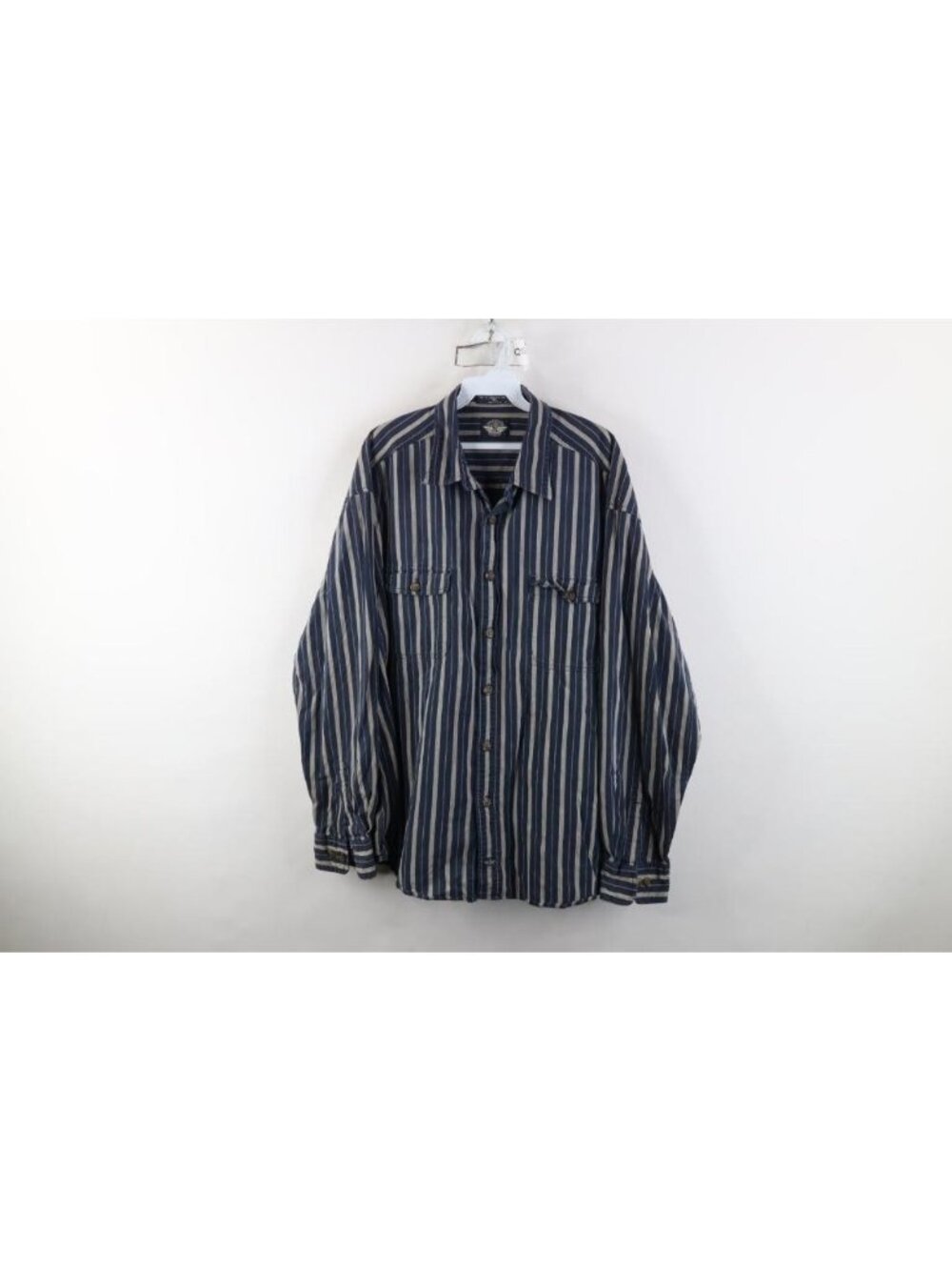Vintage 90s Streetwear Mens XL Faded Baggy Striped Collared Button Shirt Blue